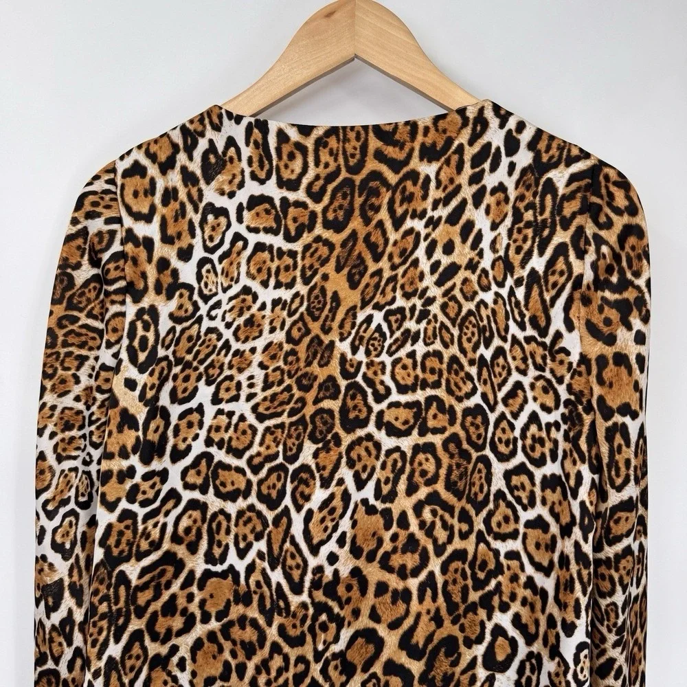 Boston Proper Top Womens 2 Brown Animal Print Mob Wife Satin Polyester - Picture 10 of 16